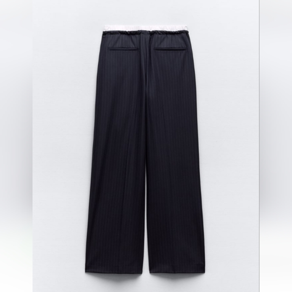 NWT Zara Navy Pinstripe Straight-Leg Pants - Picture 7 of 13